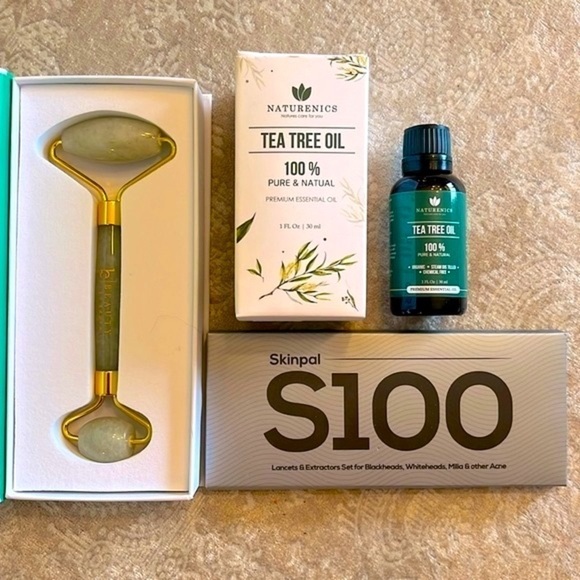 Brand New Skincare Set Tea Tree Oil Jade Facial Roller Acne Extraction Tool Kit - Picture 16 of 16